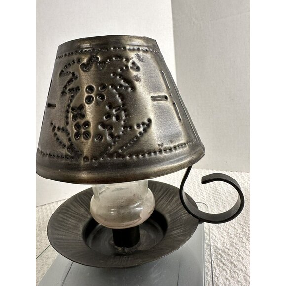 Punched Pierced Tin Votive Candle Holder with Handle Shade Glass Globe - Picture 2 of 9